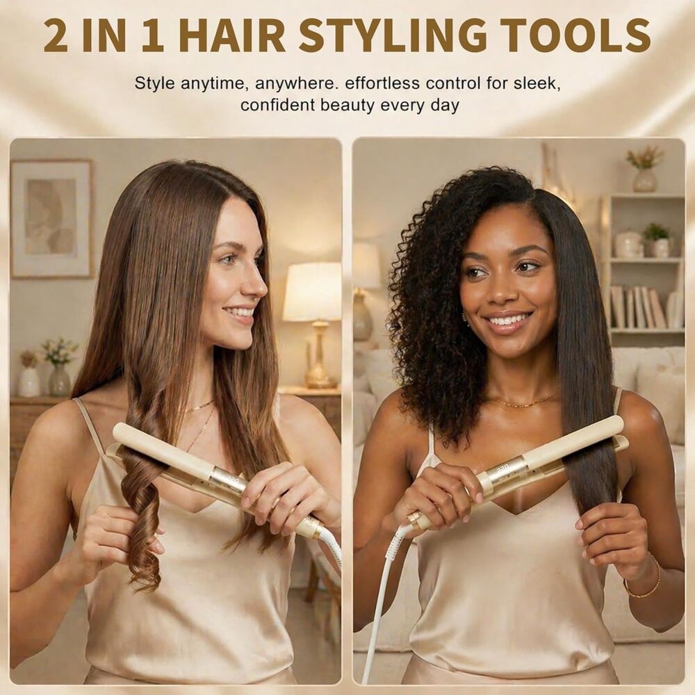 New Flat Iron Hair Straightener 20s Heat-Up 4 Temps LED Ionic White Gold - Picture 2 of 14